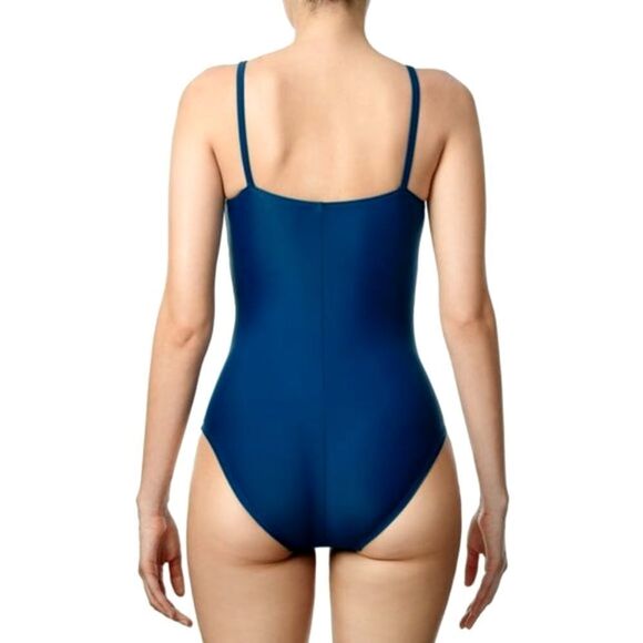 Ellen Tracy Women's Navy Blue Keyhole High Neck One Piece Swimsuit Size 12 - Picture 4 of 9